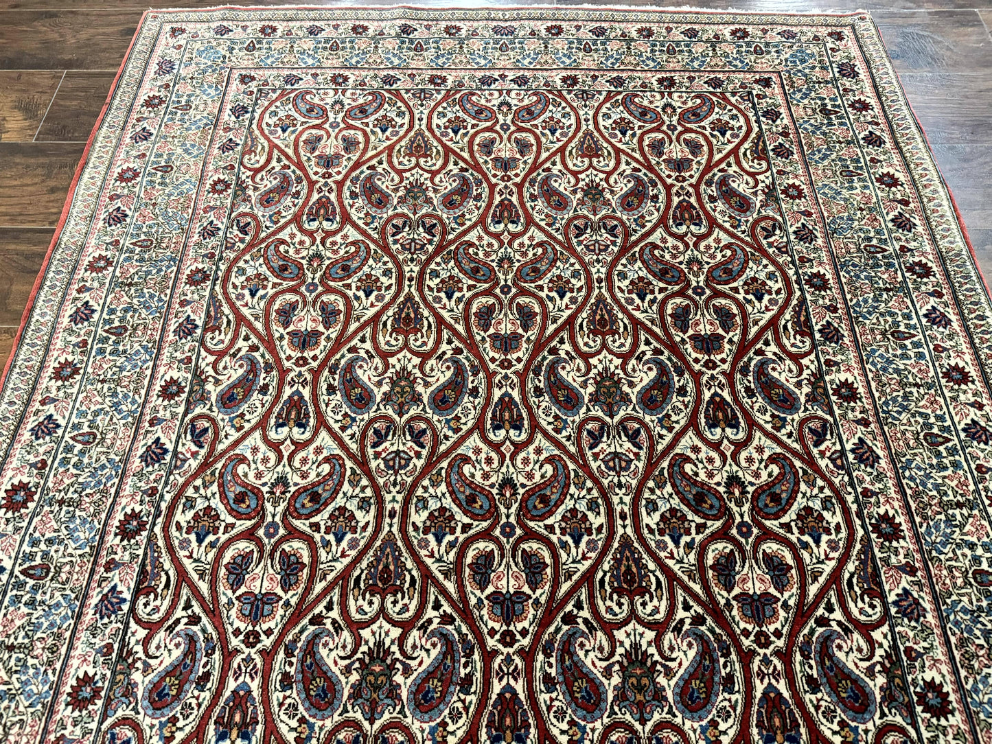 Persian Qum Rug 5x7 Handmade Wool Carpet With Repeated Paisley Boteh Design