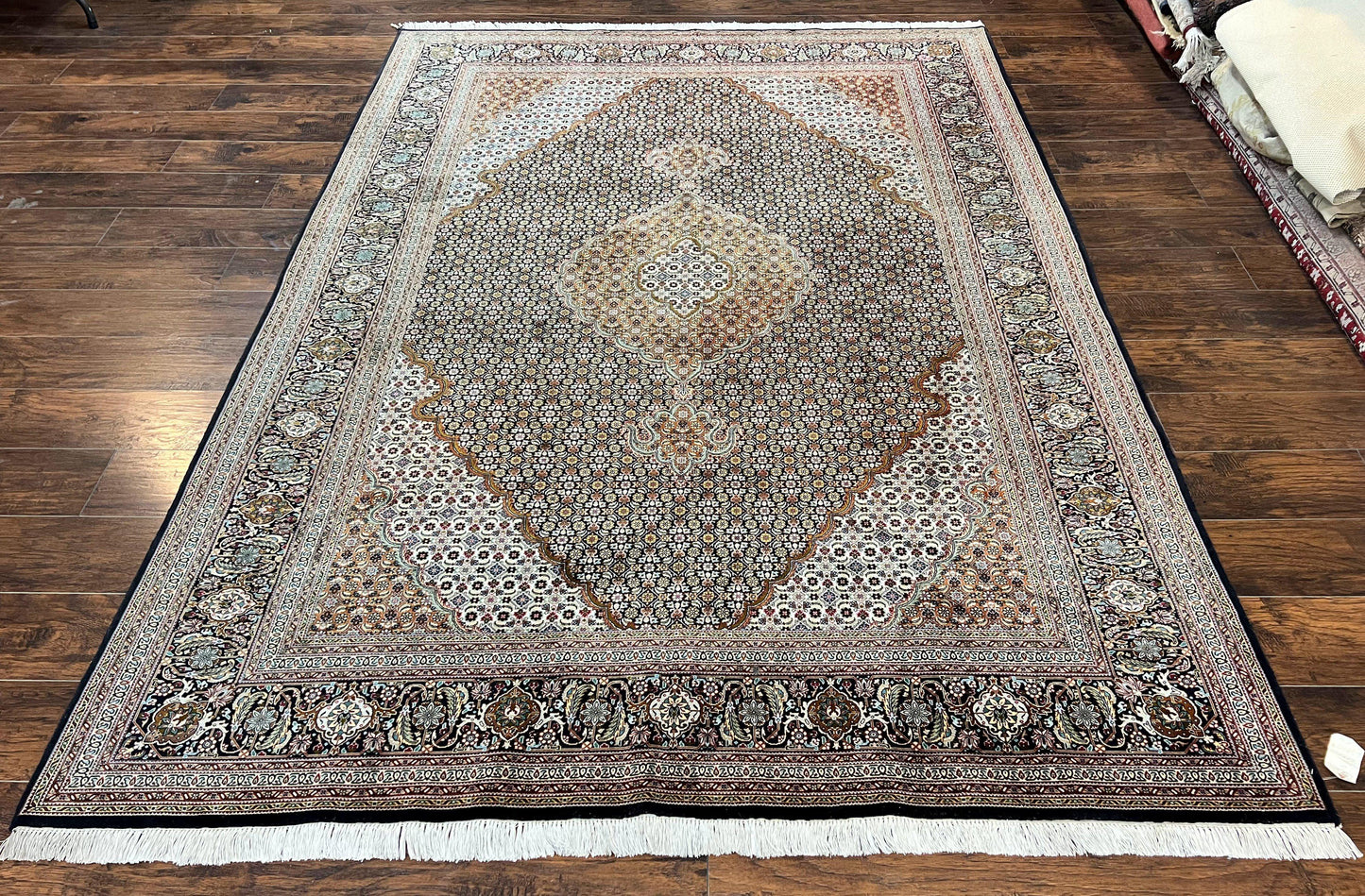 Persian Tabriz Rug 7x10 Handmade Wool Herati Mahi Pattern Vintage