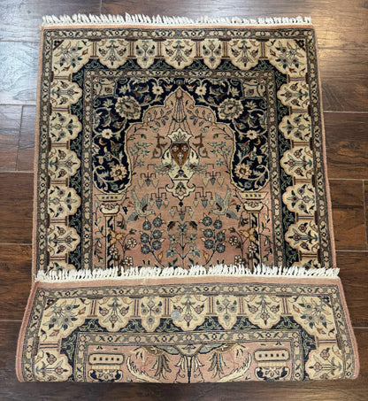 Tree Of Life Prayer Rug Handmade Persian Wool Two By Four Feet Vintage Style Birds Lantern