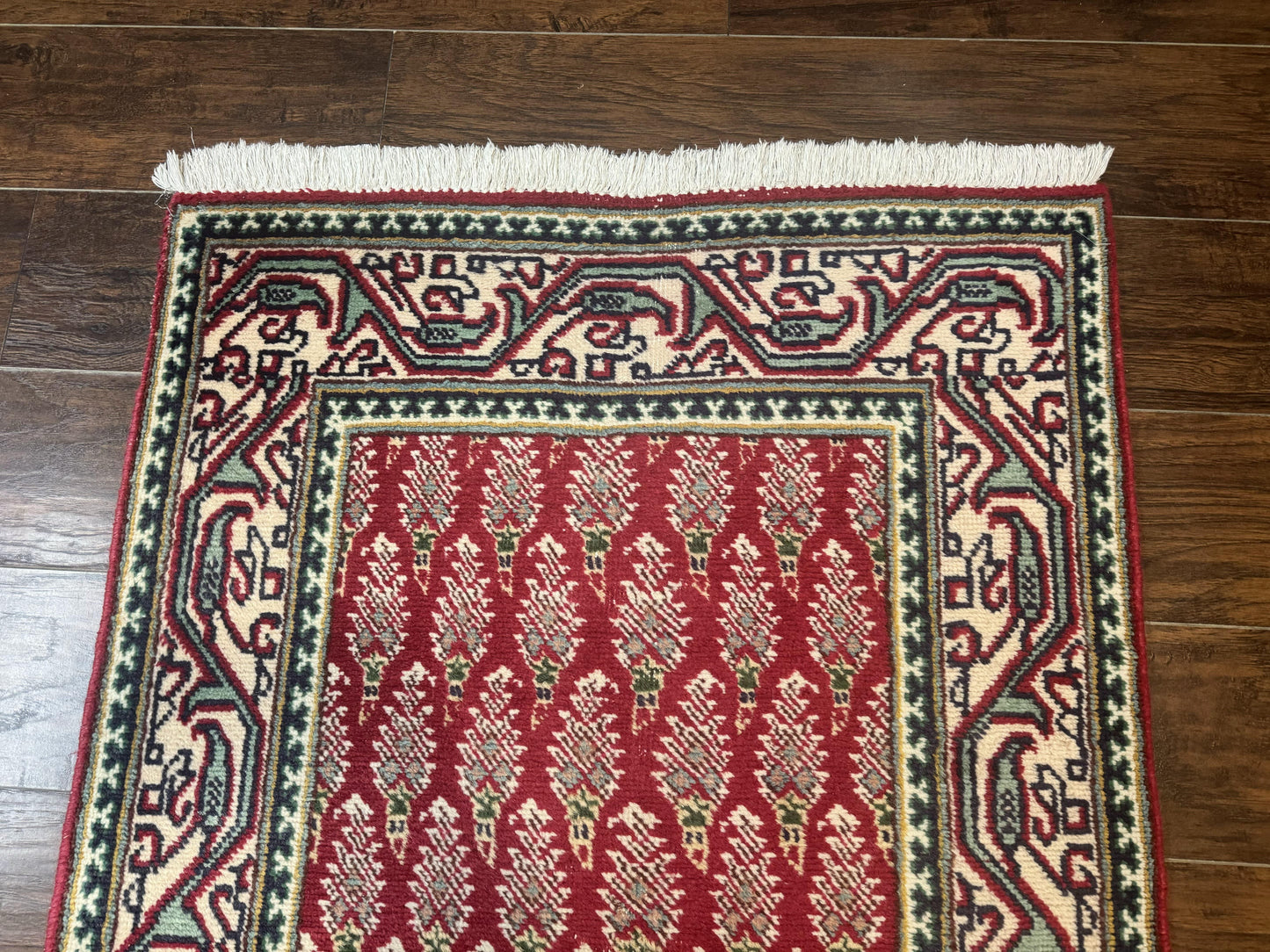 Persian Tabriz Runner Rug 3x16 Wool Hallway Red Cream Paisley Boteh Design