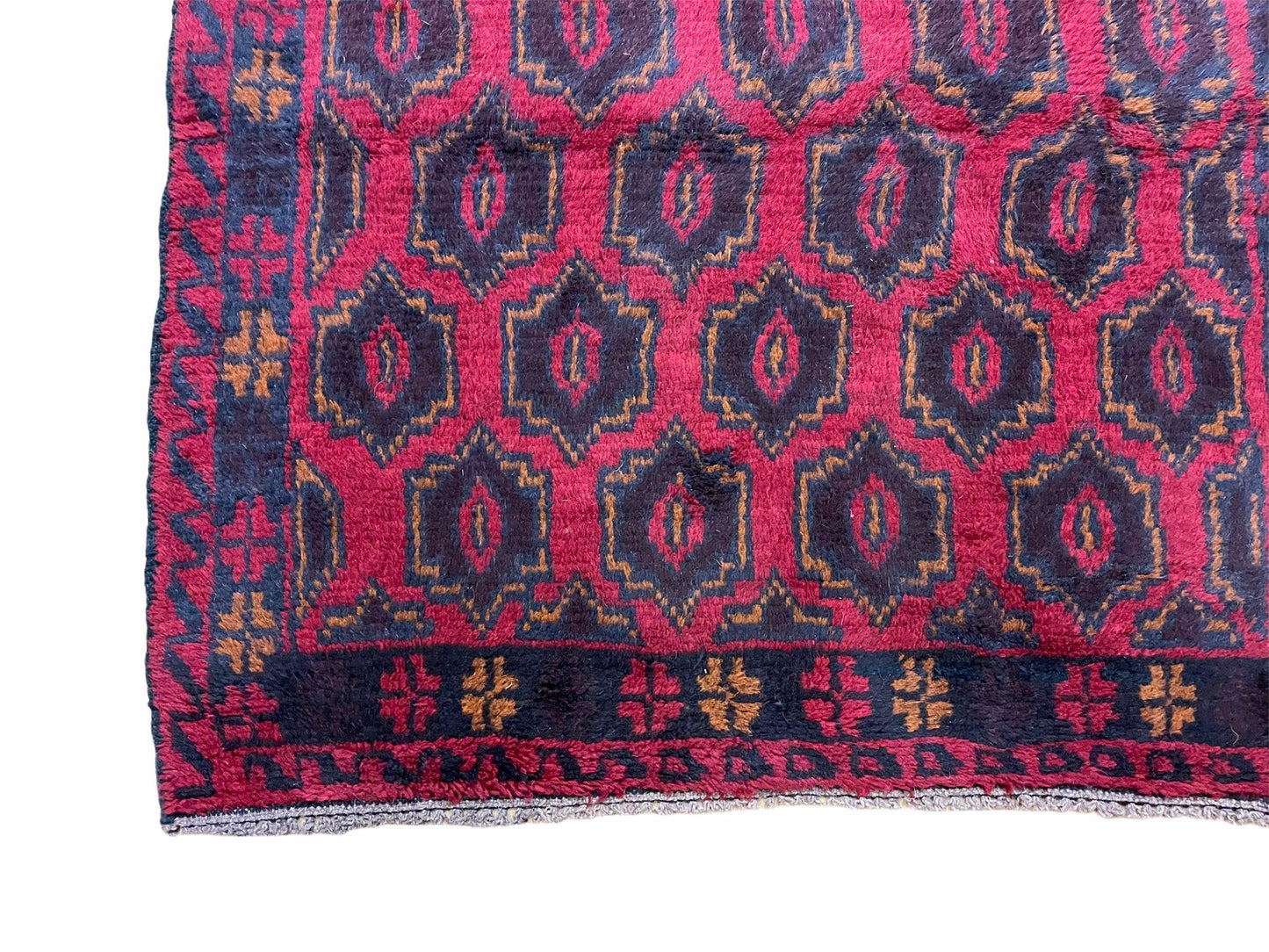 Balouchi Rug Vintage Handmade Tribal Wool Afghan 2ft 10in x 4ft 7in Red Blue