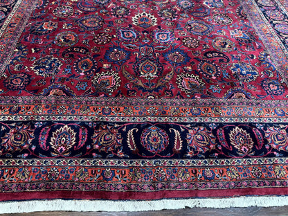 Persian Mashad Rug Palace Size 12x16 Antique Hand Knotted Wool Carpet Signature