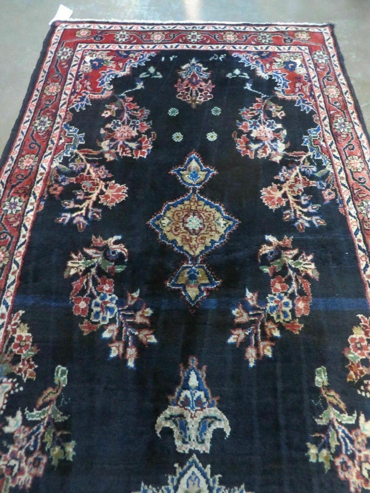 Persian Runner Rug 4x11 Navy Blue Antique Lilihan Hand Knotted Wool