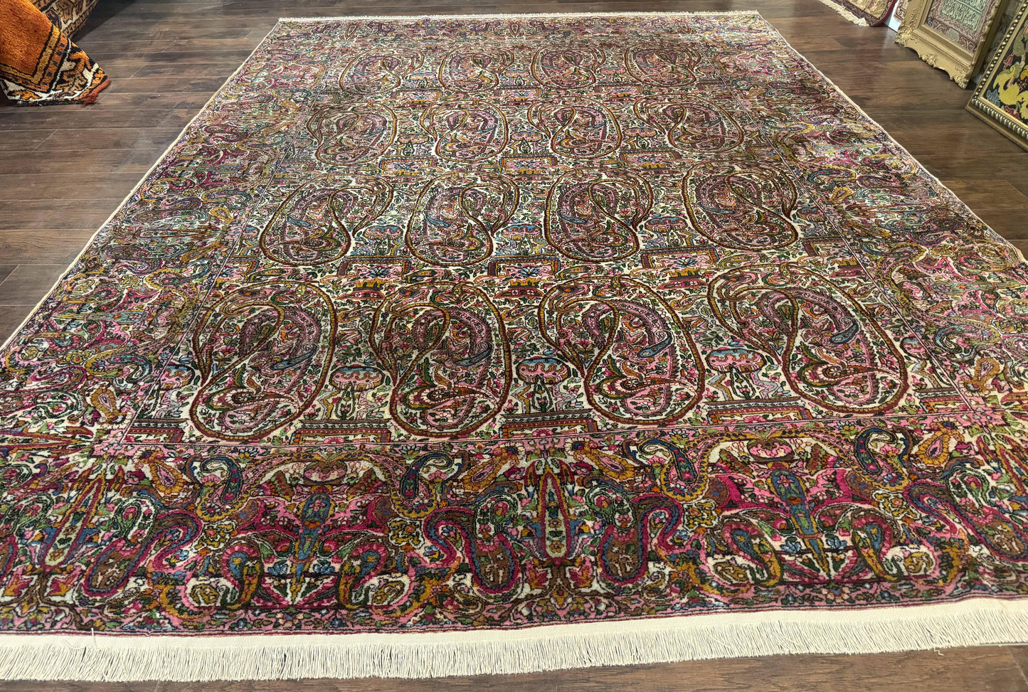 Persian Kerman Rug Lavar Antique 9x12 Rare Boteh Paisley Design Handwoven