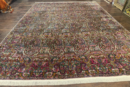 Persian Kerman Rug Lavar Antique 9x12 Rare Boteh Paisley Design Handwoven