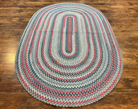 American Oval Braided Rug 5x8 Vintage Multicolor Handmade Wool Carpet