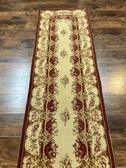 Needlepoint Runner Rug Tan Flatweave Hallway Rug Aubusson European Design