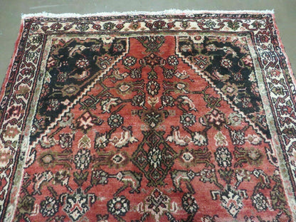 Persian Runner Rug Vintage Red Hand Made 3.8 x 10 Ft Allover Pattern