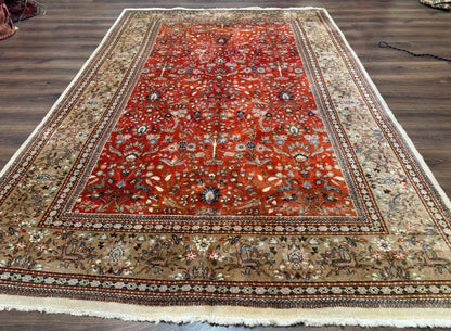 Persian Tabriz Rug 6x10 Burnt Orange Floral Deer