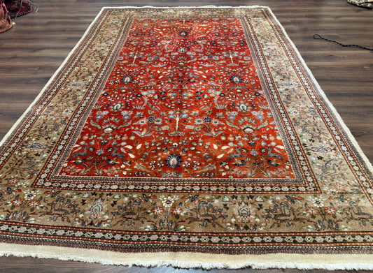 Persian Tabriz Rug 6x10 Burnt Orange Floral Deer