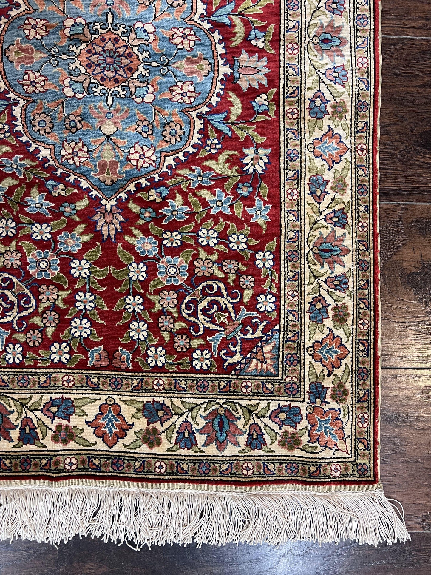 Silk Turkish Kayseri Rug 2x3 Hand Knotted Vintage Red Blue Carpet