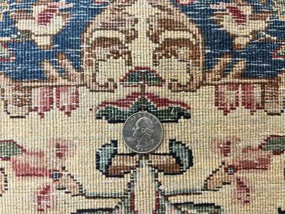 Antique Persian Kirman Rug 4x7 Hand Knotted Wool Floral Carpet Cream And Navy