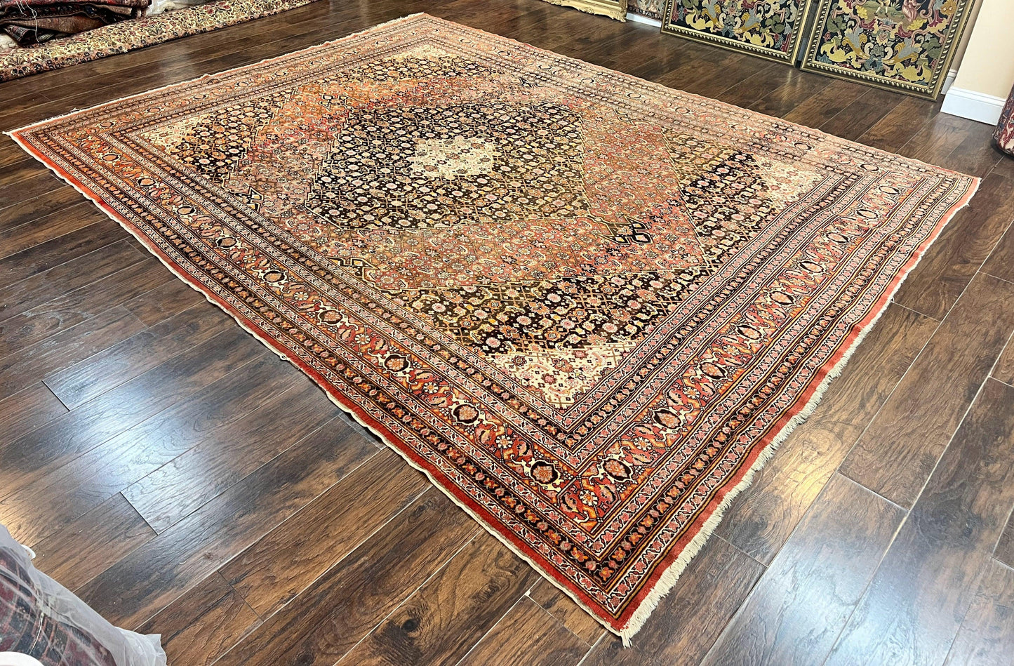 Rare Antique Persian Tabriz Rug 9x12 Handmade Wool Red Herati Pattern