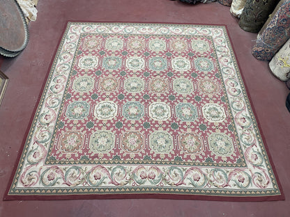 Square Aubusson Rug 9x9 Hand Knotted Wool Needlepoint Panel Design European