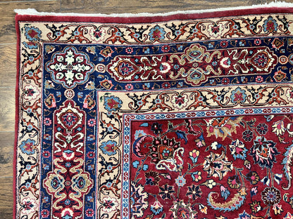 Persian Mashad Hand Knotted Wool Rug 8x10 Red Floral Allover Traditional