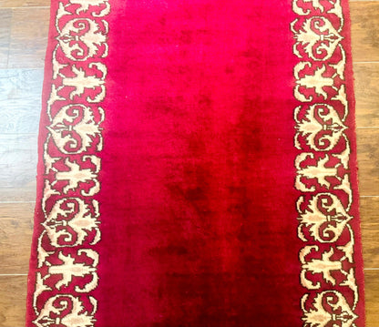 Red Persian Kerman Runner Rug 3x16 Handmade Wool Vintage Hand Knotted