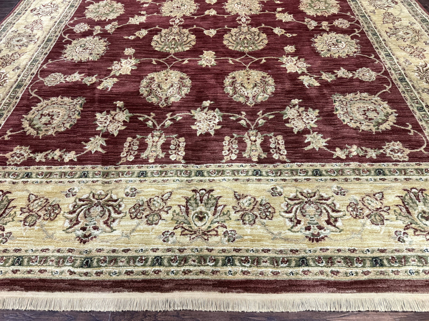 Traditional Wool Oriental Rug 9x13 Power Loomed Burgundy Carpet