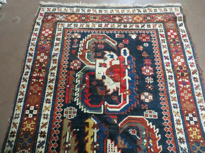 Antique Handmade Caucasian Wool Rug 3 Ft 7 In By 13 Ft 10 In Natural Dyes