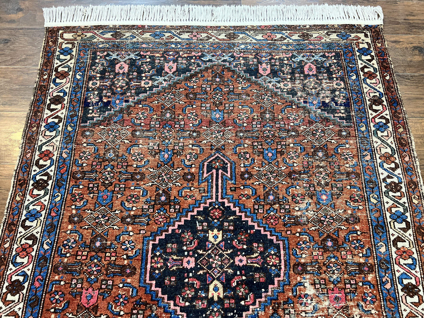 Red Persian Hamadan Rug 4x6 Hand Knotted Wool Geometric Medallion Rug