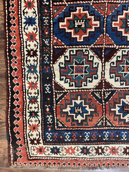 Antique Caucasian Kazak Runner Rug 4 X 9.5 Handmade Wool Hallway Carpet