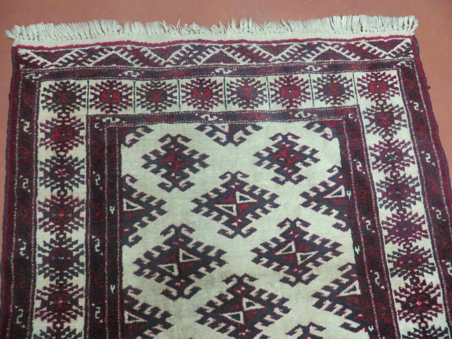 Vintage Turkoman Bokhara Yamud Wool Rug 3 By 3 Foot Hand Knotted Full Pile