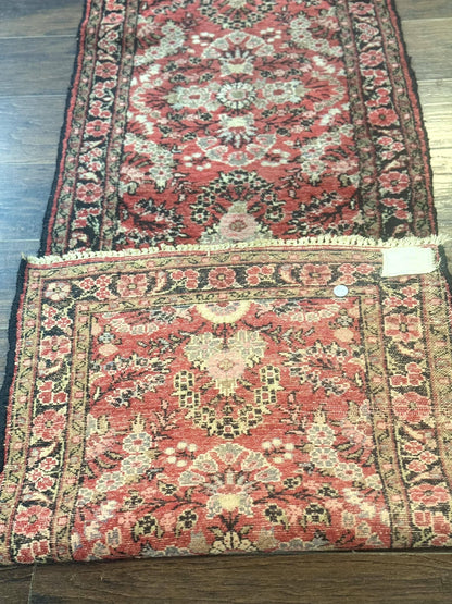 Persian Hamadan Runner Rug 2x13.6 Ft Hand Knotted Wool Red Floral Hallway Carpet