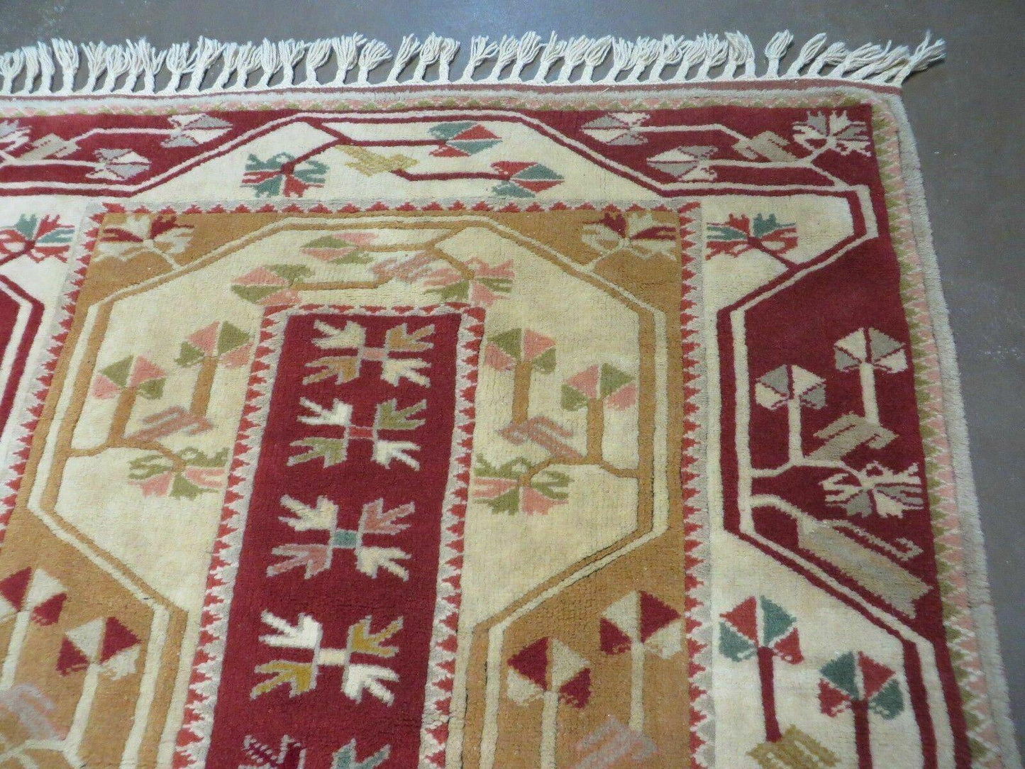 Vintage Turkish Kazak Wool Rug 4x6 Handmade Knotted Carpet Milas Origin