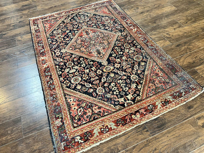 Persian Mahal Rug Antique Hand Knotted Wool Geometric Medallion 4x7