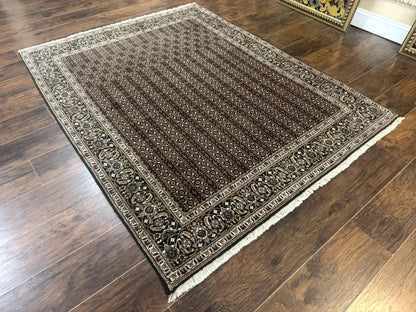 Persian Tabriz Rug 5x7 Black Allover Pattern Handknotted Wool