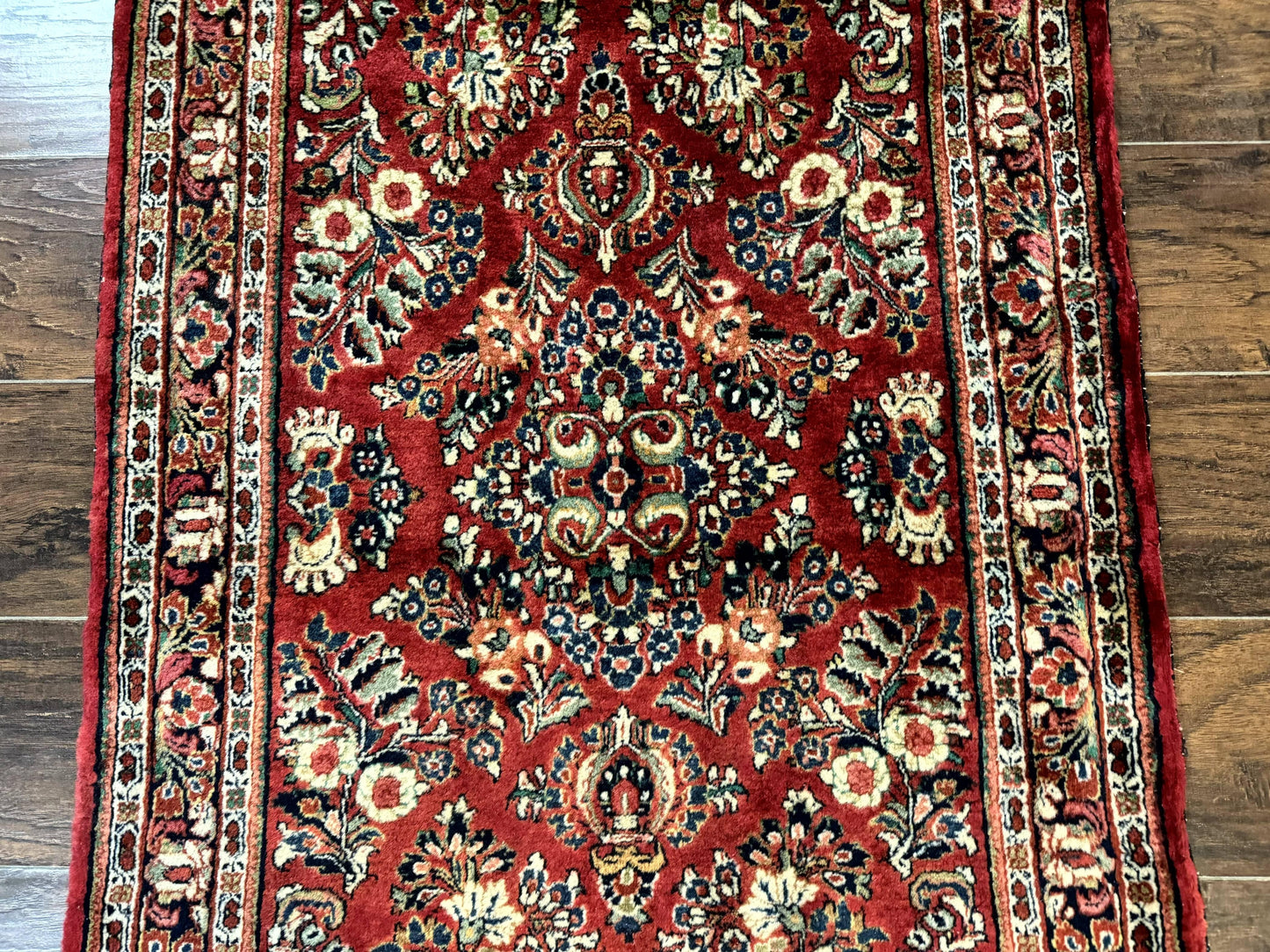 Red Persian Sarouk Rug 3x5.8 Antique Hand Knotted Wool Carpet 210 KPSI