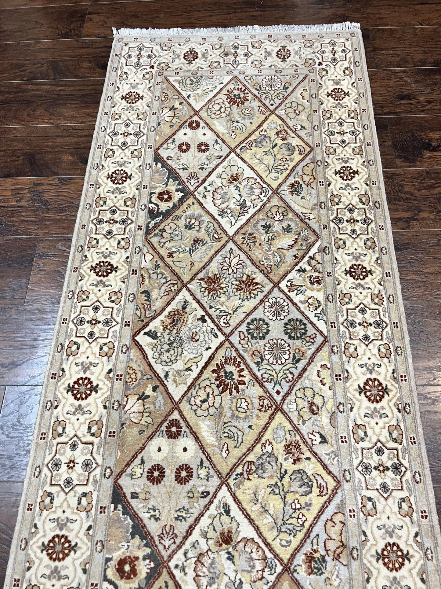 Pak Persiann Runner Rug 2.7 x 12 Handmade Wool Vintage Panel Design Hallway Runner