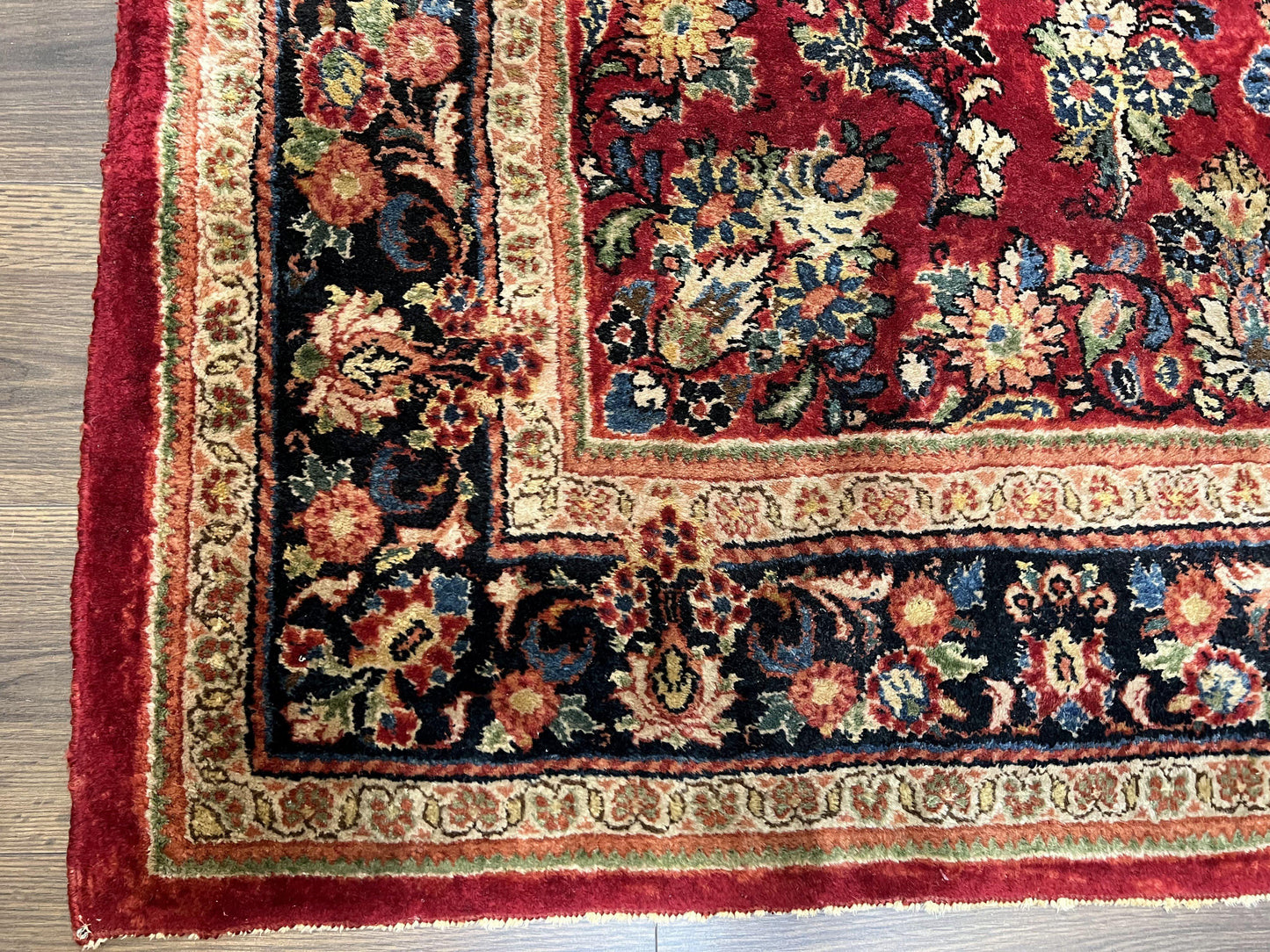 Rare Persian Rug Hand Knotted Wool 1920s Sarouk Antique Floral Allover Carpet