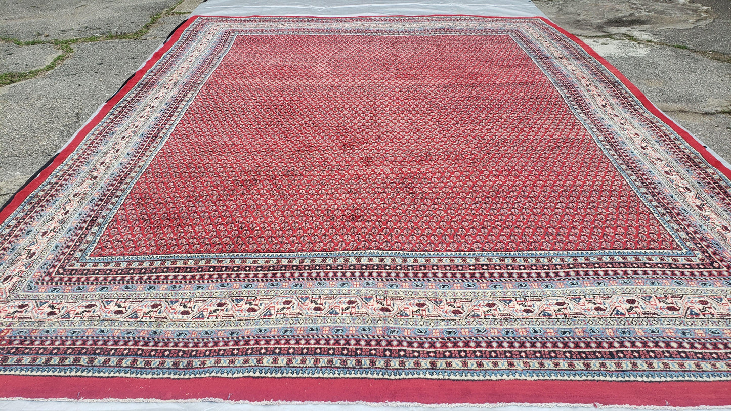 Persian Sarouk Rug Hand Knotted Wool Paisley Boteh Design Red Beige 9x13 Semi Antique