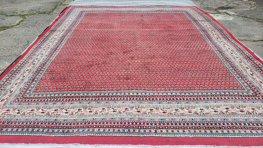 Persian Sarouk Rug Hand Knotted Wool Paisley Boteh Design Red Beige 9x13 Semi Antique