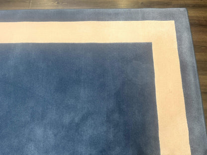 Blue And Cream Square Rug 10x10 Ft Hand Tufted Wool Modern Area Carpet
