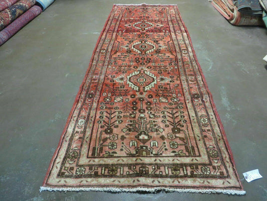 Antique Handmade Wool Runner Rug Indian Floral Oriental 1950s 3 Foot 5 Inch By 9 Foot 8 Inch