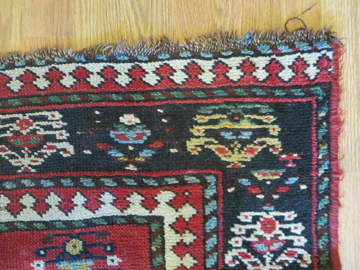 Hand Knotted Caucasian Kazak Wool Runner Rug Antique 1920s Medallion Design