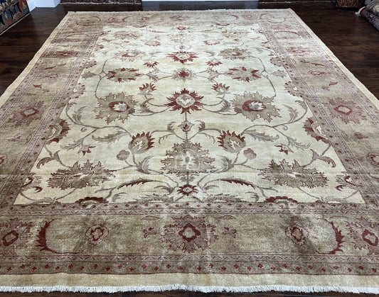 Peshawar Rug Hand Knotted Wool 11x14 Vintage Beige Floral Design For Living Room