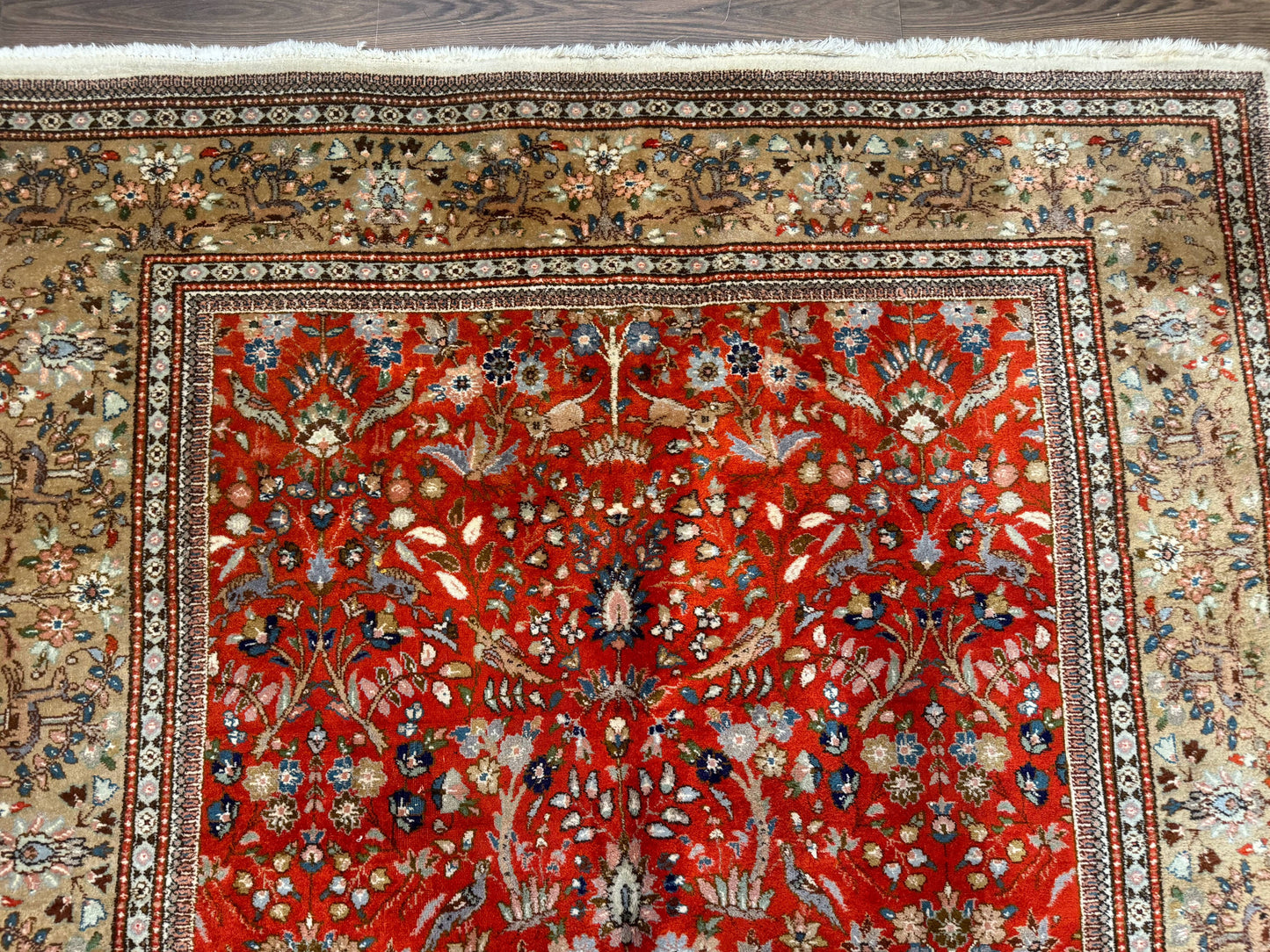 Persian Tabriz Rug 6x10 Burnt Orange Floral Deer