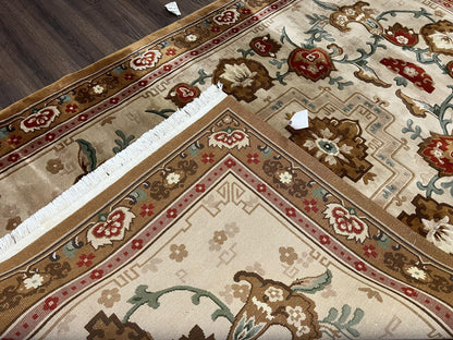 Chinese Wool Rug Hand Knotted Vintage Oriental Medallion Area Rug Pair Tan And Brown