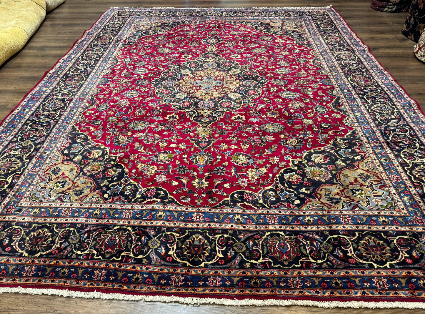 Traditional Persian Mashad Rug 8x11 Wool Antique Floral Medallion Carpet