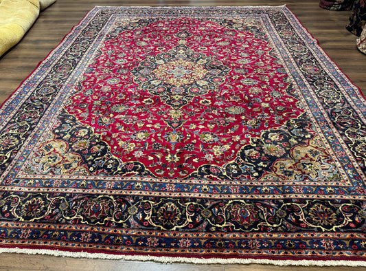 Traditional Persian Mashad Rug 8x11 Wool Antique Floral Medallion Carpet