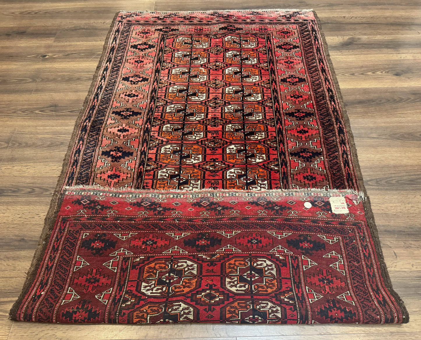 Antique Turkoman Rug Hand Knotted Wool Runner Red 3.7 By 6.7 Feet Home Decor