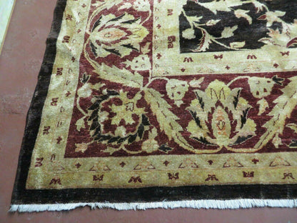 Vintage Indian Agra Hand Knotted Wool Rug 11x15 Floral Dark Brown
