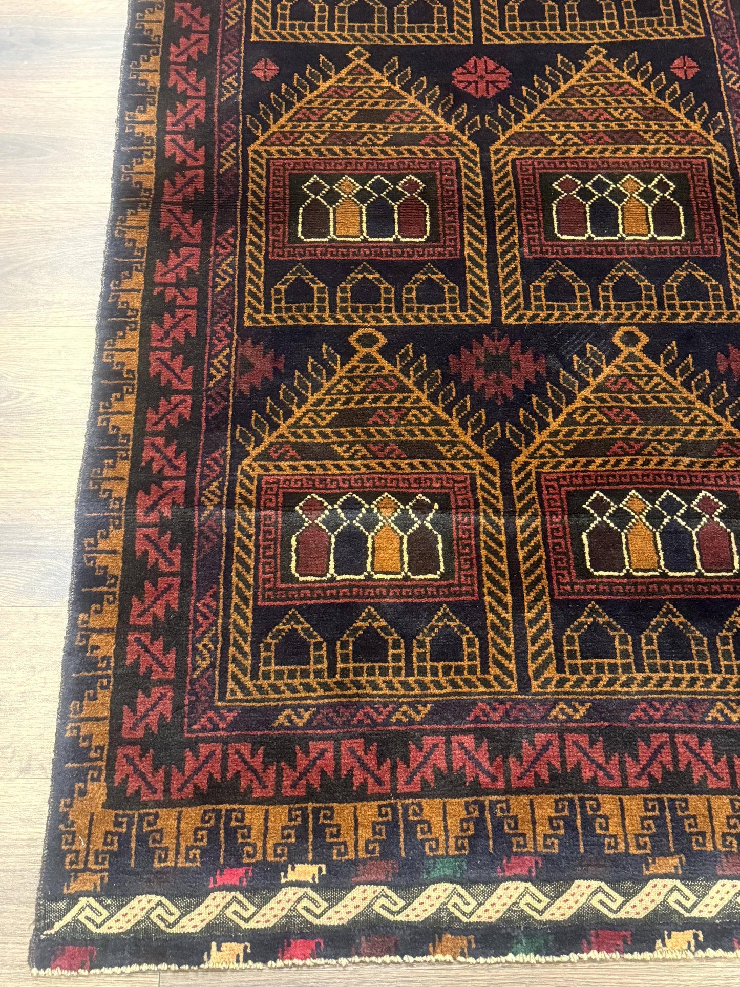 Afghan Balouch Rug Navy Blue 3x7 Handmade Hand Knotted Wool