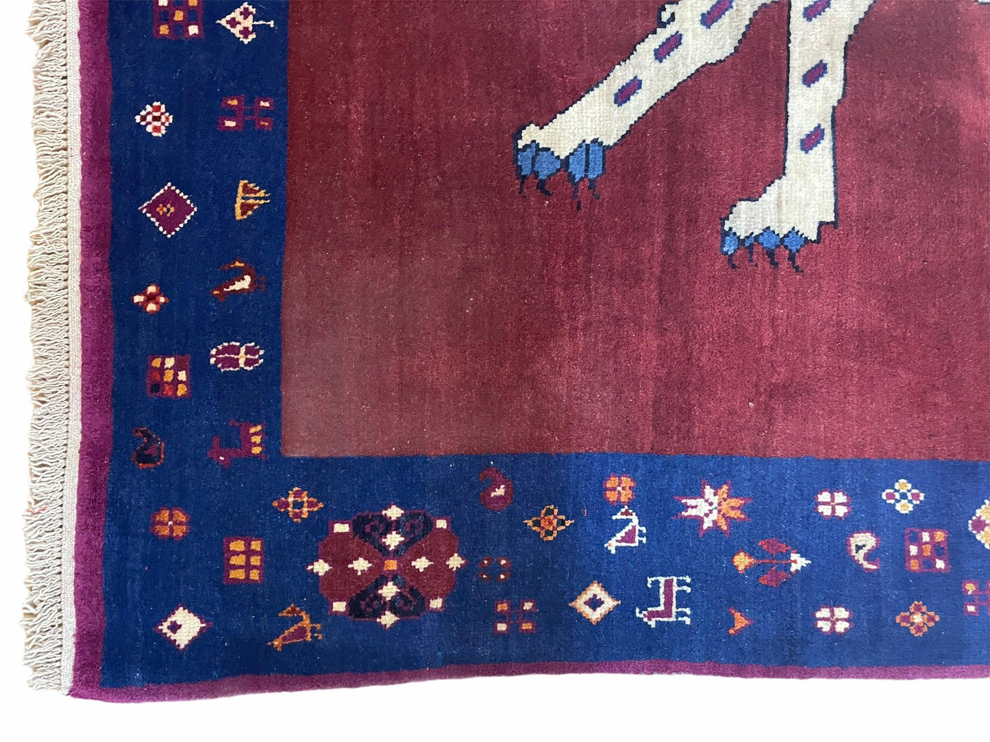 Zagros Wool Rug 5x7 Handmade With Organic Dyes Snow White Panther Maroon Blue