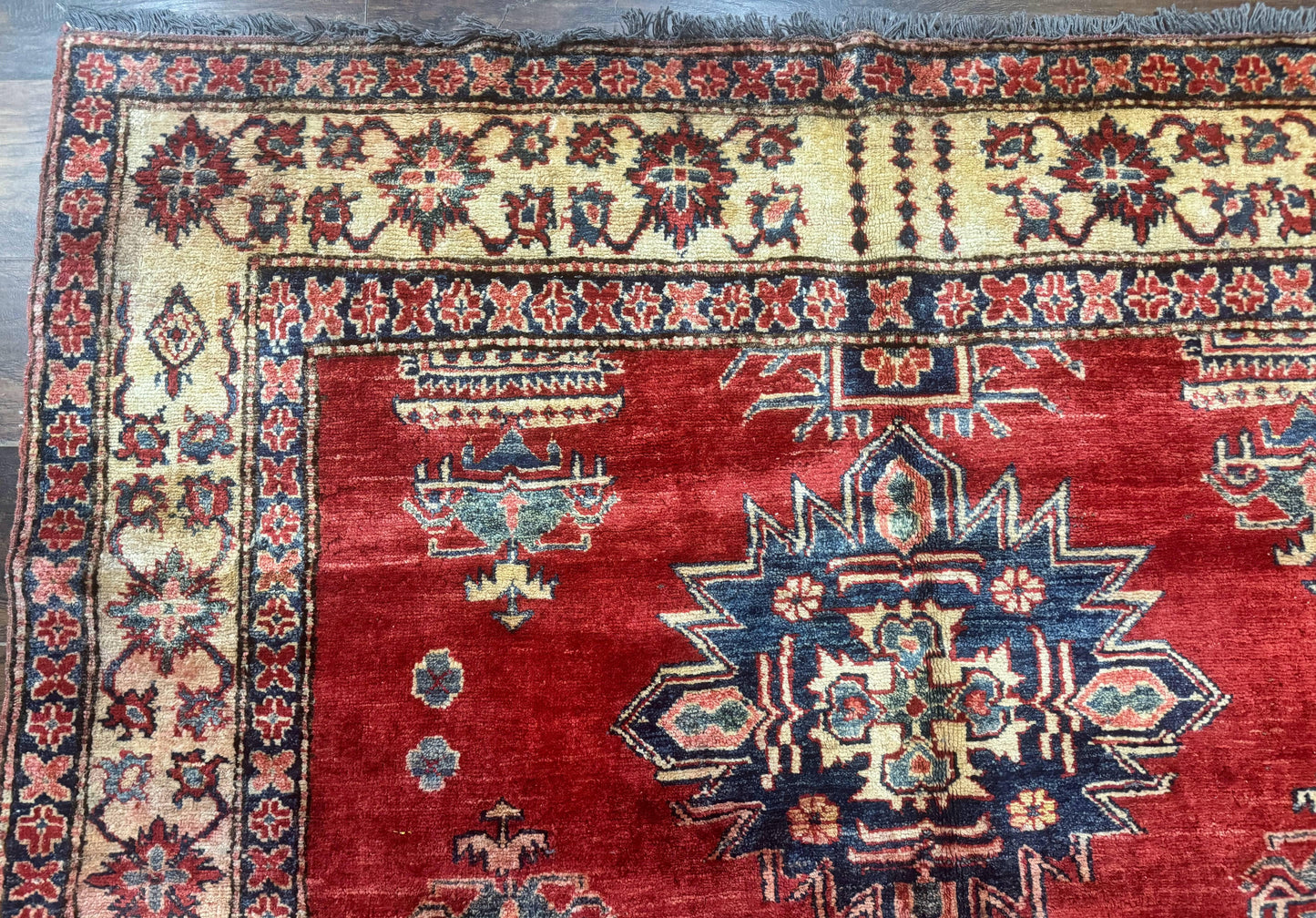 Turkish Rug Square 6x6 Handmade Azerbaijani Wool Geometric Carpet