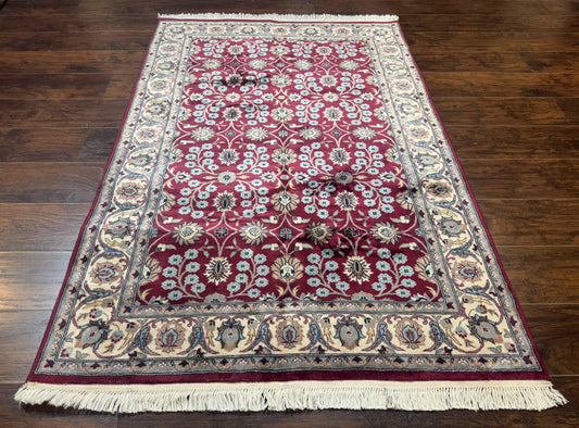 Persian Wool Rug 4x6 Floral Allover Vintage Plum And Ivory Handmade