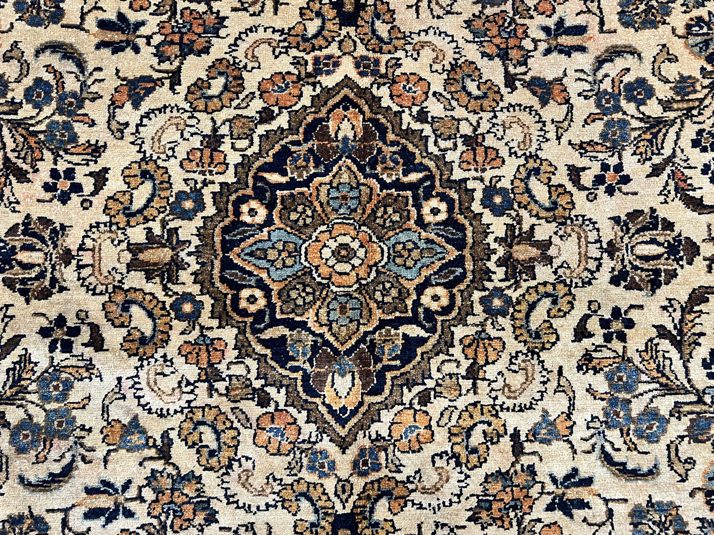 Antique Persian Rug Wool 9x11 Hand Knotted 1920s Hamadan Anjelas Floral Cream Black