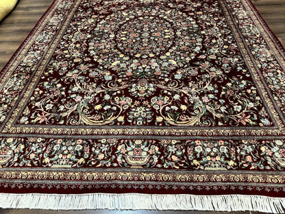 Persian Rug Burgundy 8x10 Hand Knotted Wool Floral Pak Carpet